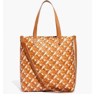 New MADEWELL The Medium Transport Tote Woven Leather Edition Tawny Sand Multi